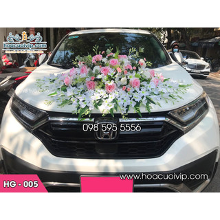 Xe hoa cưới giả, xe hoa cưới lụa, xe hoa hg-005, hoa đầu xe , tặng 8 nơ