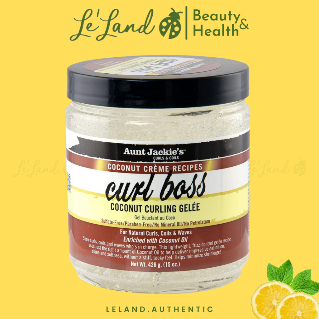 Gel tạo kiểu tóc Aunt Jackie's Coconut Crème Recipes Curl Boss Coconut Curling Hair Gel cho tóc xoăn, cuộn và sóng tự nh