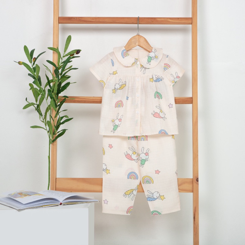 Pijama cộc dài vải xô tre cho bé gái