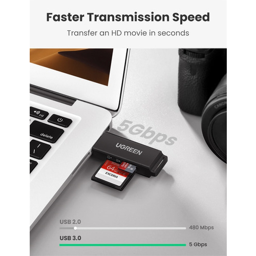 Đầu Đọc Thẻ Nhớ SD/TF Ugreen 40752 USB 3.0 CM104 Chính Hãng màu đen