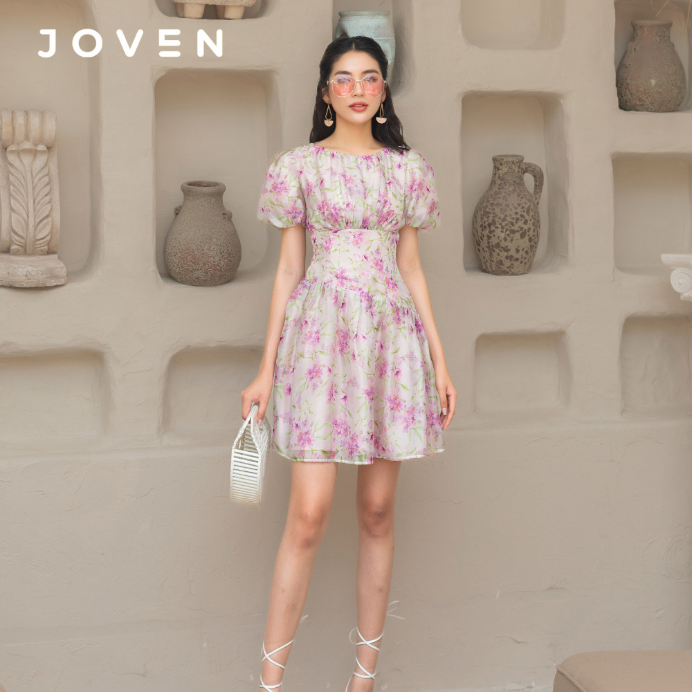 Đầm mini thắt eo hoa tím Joven