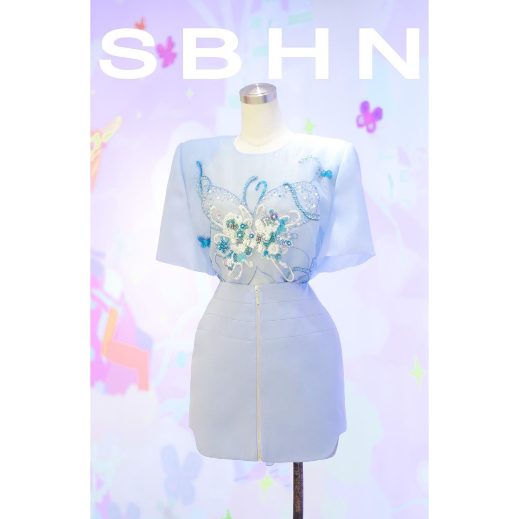 SET SBHN ÁO CHÂN VÁY ORGANZA ĐÍNH KẾT THỦ CÔNG CÁNH BƯỚM CÁ TÍNH SANG CHẢNH NGỌT NGÀO 2 MÀU HỒNG/ XANH PASTEL