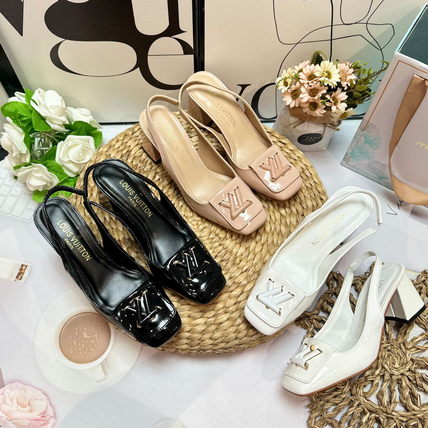 Giày Sandal LV Mũi Vuông, Da Bóng Đế Trụ Cao 6,5cm Thời Trang Cao Cấp 9270