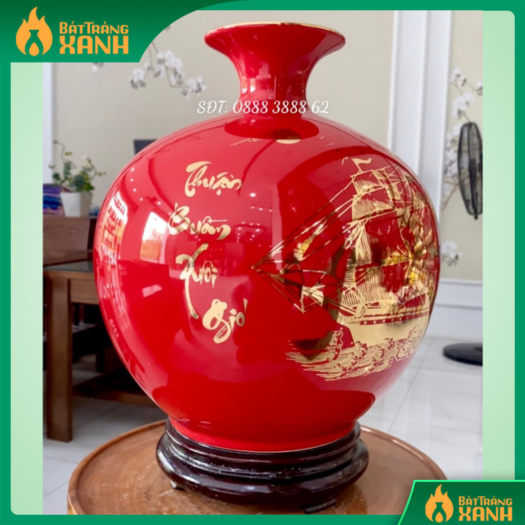 Bình Hút Lộc Cao Tới 35cm, Bình Tài Lộc, Bình phong Thuỷ Bát Tràng Thuận Buồm Xuôi Gió Đỏ