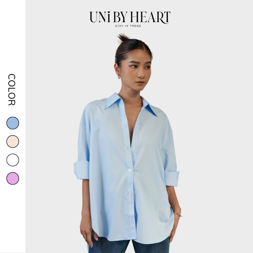 Áo sơ mi oversize Mia Shirt SMI011 thiết kế đuôi tôm, chất liệu mềm mịn - Uni by heart