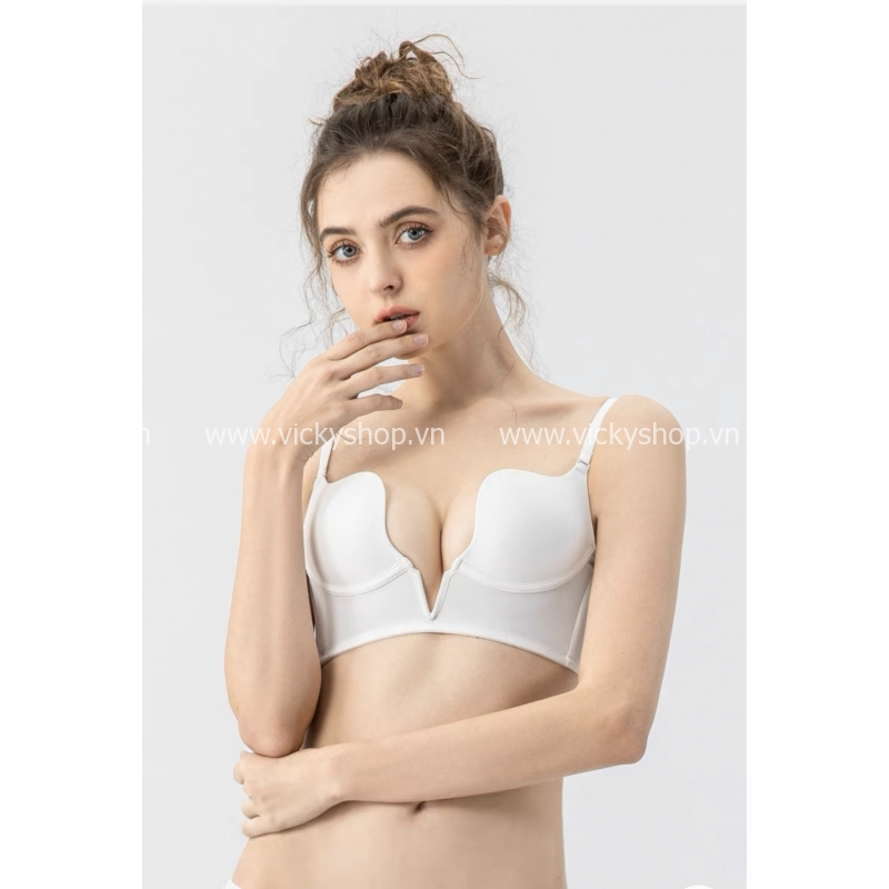 Áo lót trơn khoét sâu, dạng cúp W thấp hơn 5cm,thích hợp cho chị em mặc áo hở lưng,tạo khe tốt