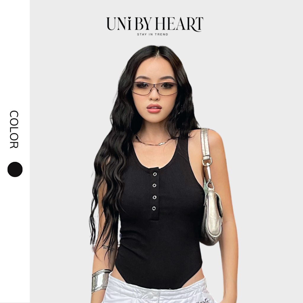 Áo liền thân bodysuit nữ Laine Bodysuit BDS02 dáng ôm, thiết kế ba lỗ, đính khuy cài - Uni By Heart | BigBuy360 - bigbuy360.vn