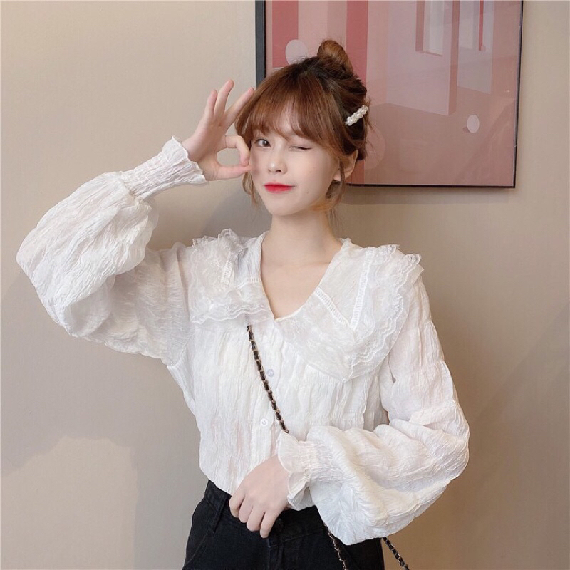 Áo sơ mi tiểu thư nữ tính cổ bẻ thanh lịch nhẹ nhàng, áo sơ mi nữ