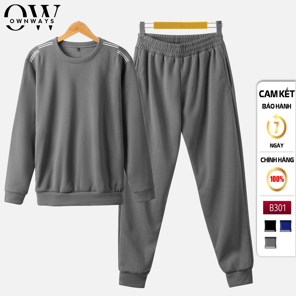 Bộ Nỉ Thể Thao Thu Đông Nam Thời Trang Cao Cấp KSM Store Phối Sọc Vai Vải Cotton B301