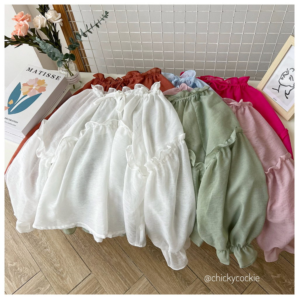 Áo babydoll nhúng bèo thắt nơ