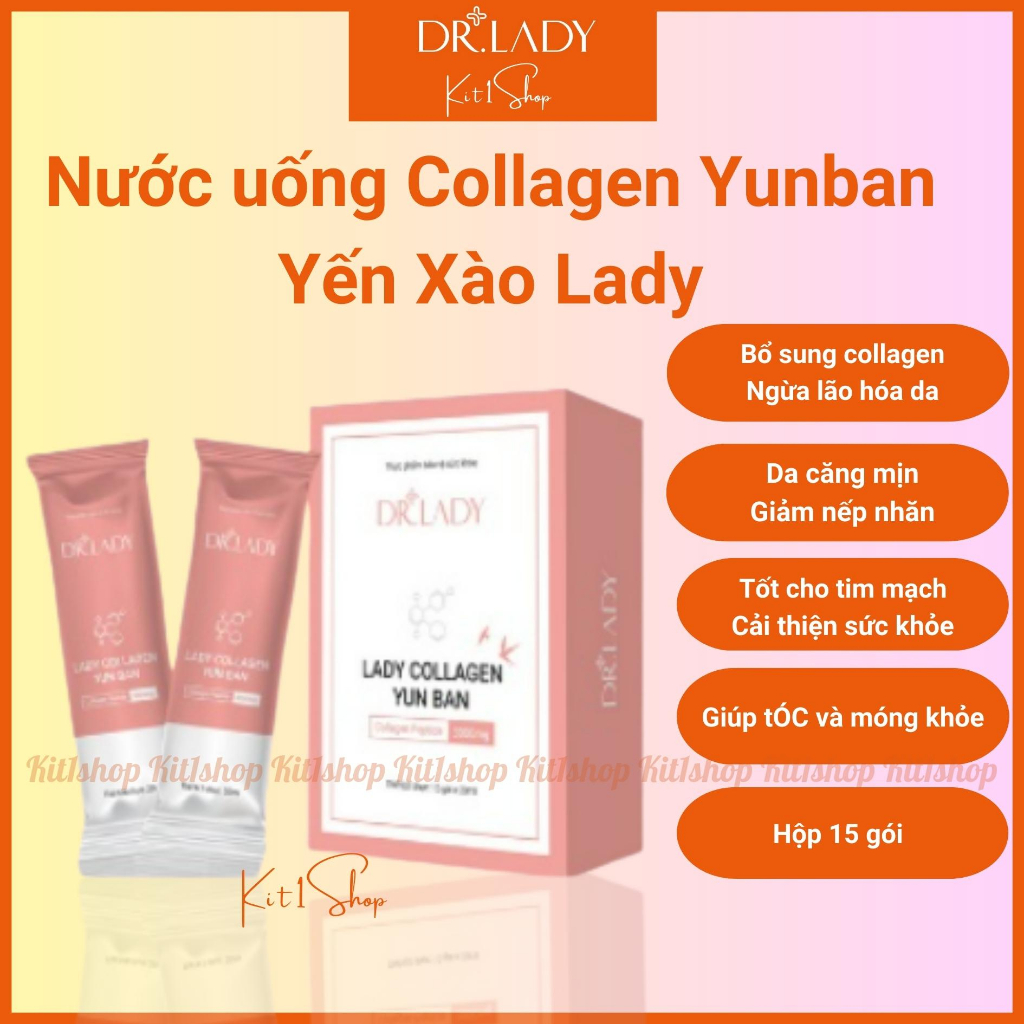 Collagen Yunban Yến Xào Lady nước uống collagen ngừa lão hóa da căng mịn hỗ trợ tóc mọc nhanh cải thiện sức khỏe 15 gói