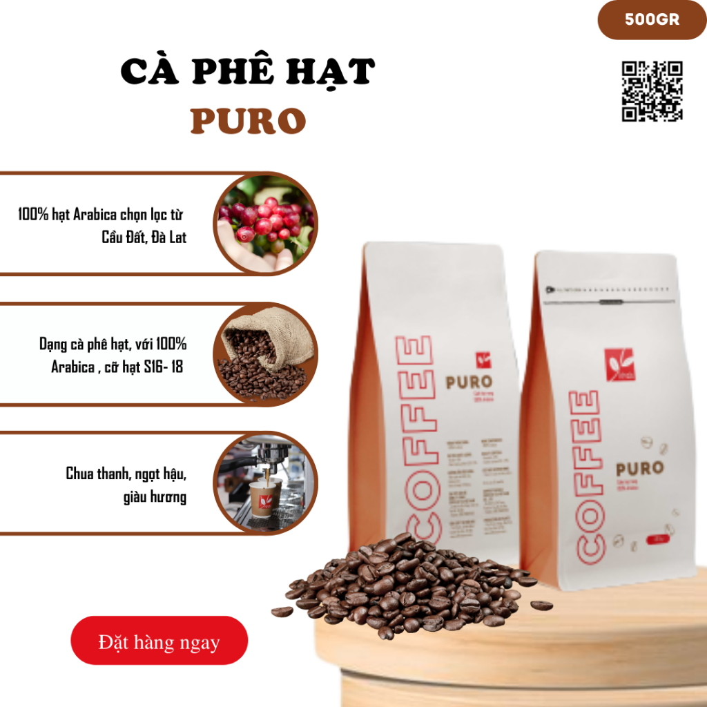 Cà phê hạt rang PURO -  ROASTED COFFEE BEANS PURO- pha máy, americano - ( 100% Arabica ) - Coffee & 
