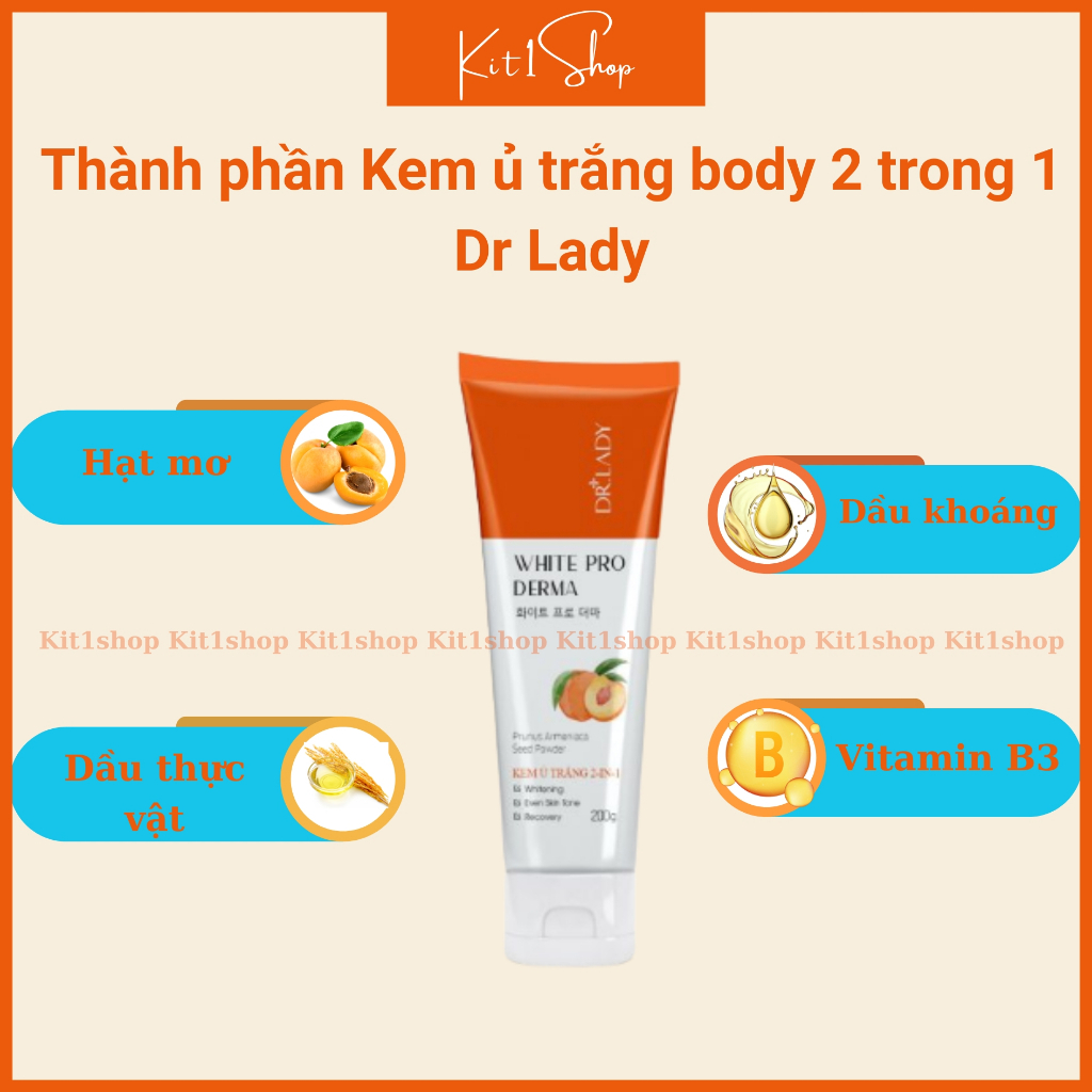 Kem ủ trắng body 2 trong 1 White Pro Derma Dr Lady chống nắng, dưỡng trắng, dưỡng ẩm, ngừa lão hóa da 200g | BigBuy360 - bigbuy360.vn