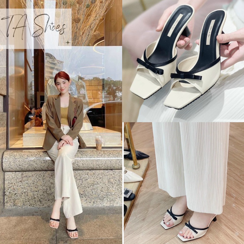 Guốc Dép Cao Gót Nữ Đế Trụ Mảnh 5 Phân Quai nơ nhỏ Siêu Hot Trend, Hàng loại 1, Đi chơi du lịch chụp ảnh cực Hàn