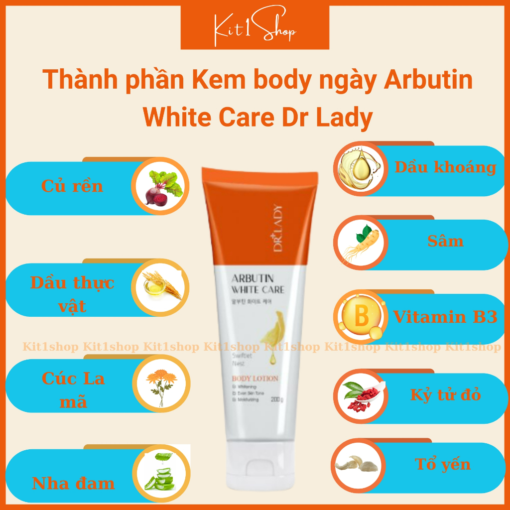 Kem body ngày Arbutin White Care Dr Lady kem dưỡng trắng da, dưỡng ẩm, chống nắng, ngừa lão hóa body 200g | BigBuy360 - bigbuy360.vn