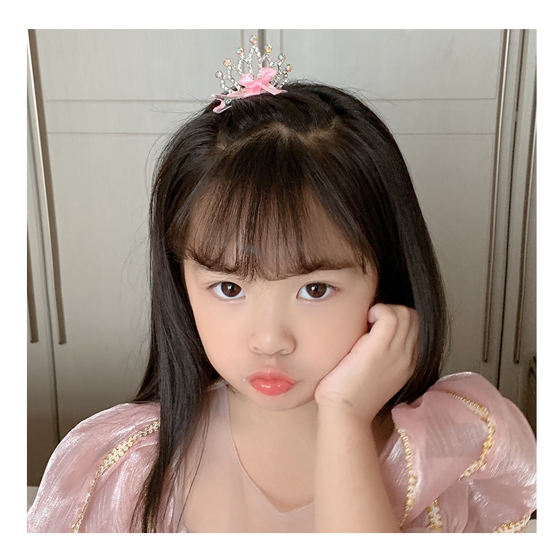 Kẹp Tóc Vương Miện Đính Đá Nơ Hồng Dễ Thương Cho Bé