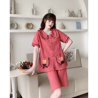 Bộ bầu cộc tay mặc nhà kết hợp sau sinh hình mặt gấu M52