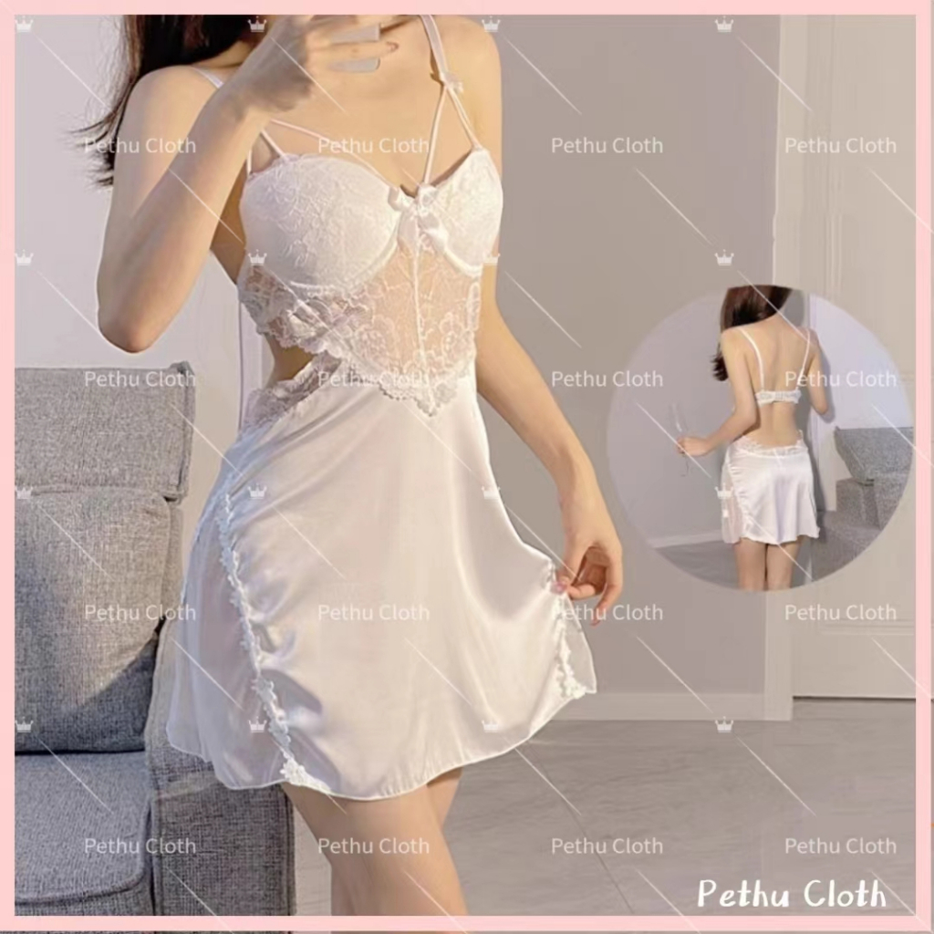 （Q1,HCM）😄Có mút+có gọng😄Đồ/váy ngủ sexy😄 2 dây ren mặc nhà gợi cảm hắt nơ lưng siêu quyến rũ 40-65kg--040