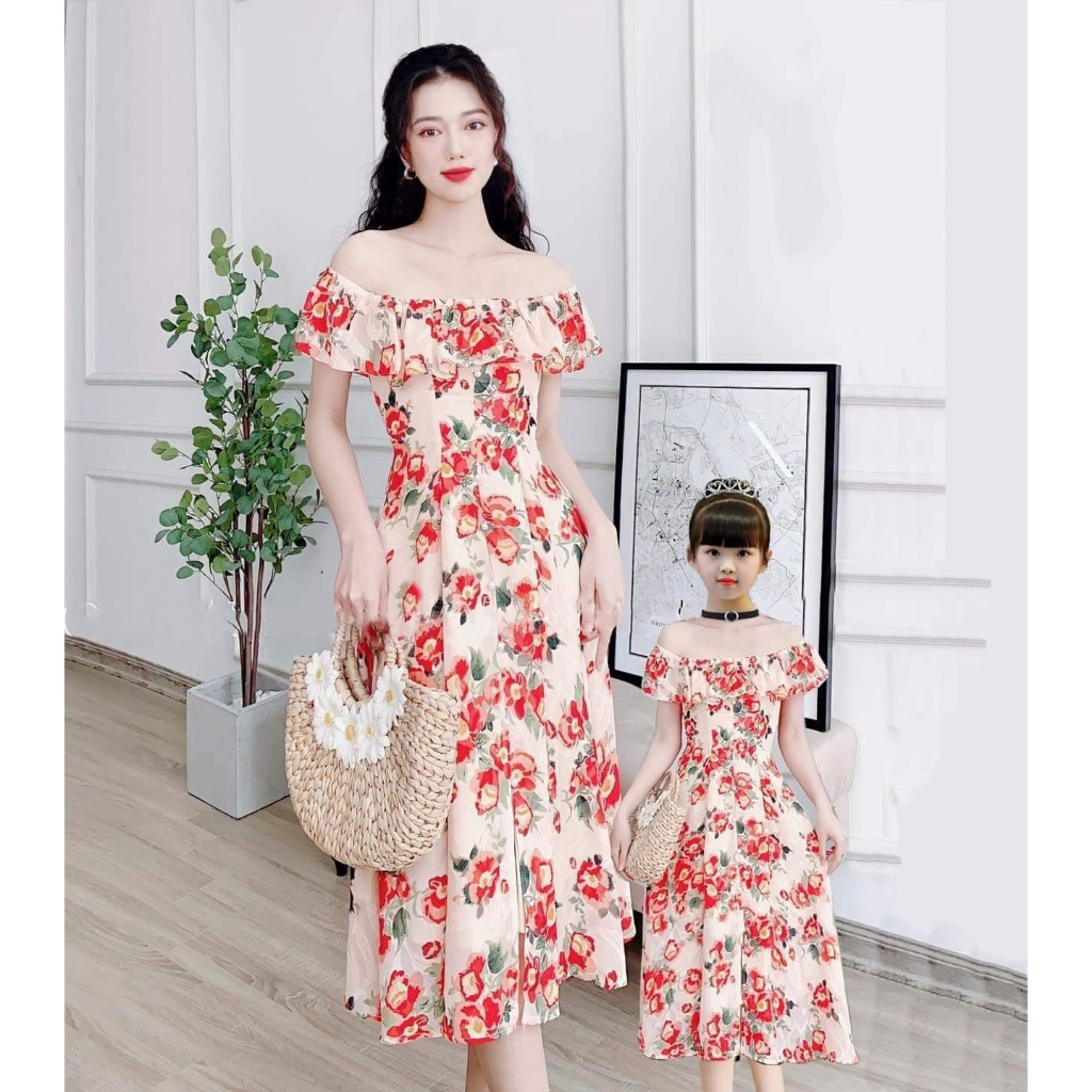 Áo đôi đầm mẹ và bé ❤️FREESHIP❤️ đồ đôi váy hoa mẹ và bé xinh xắn MB01