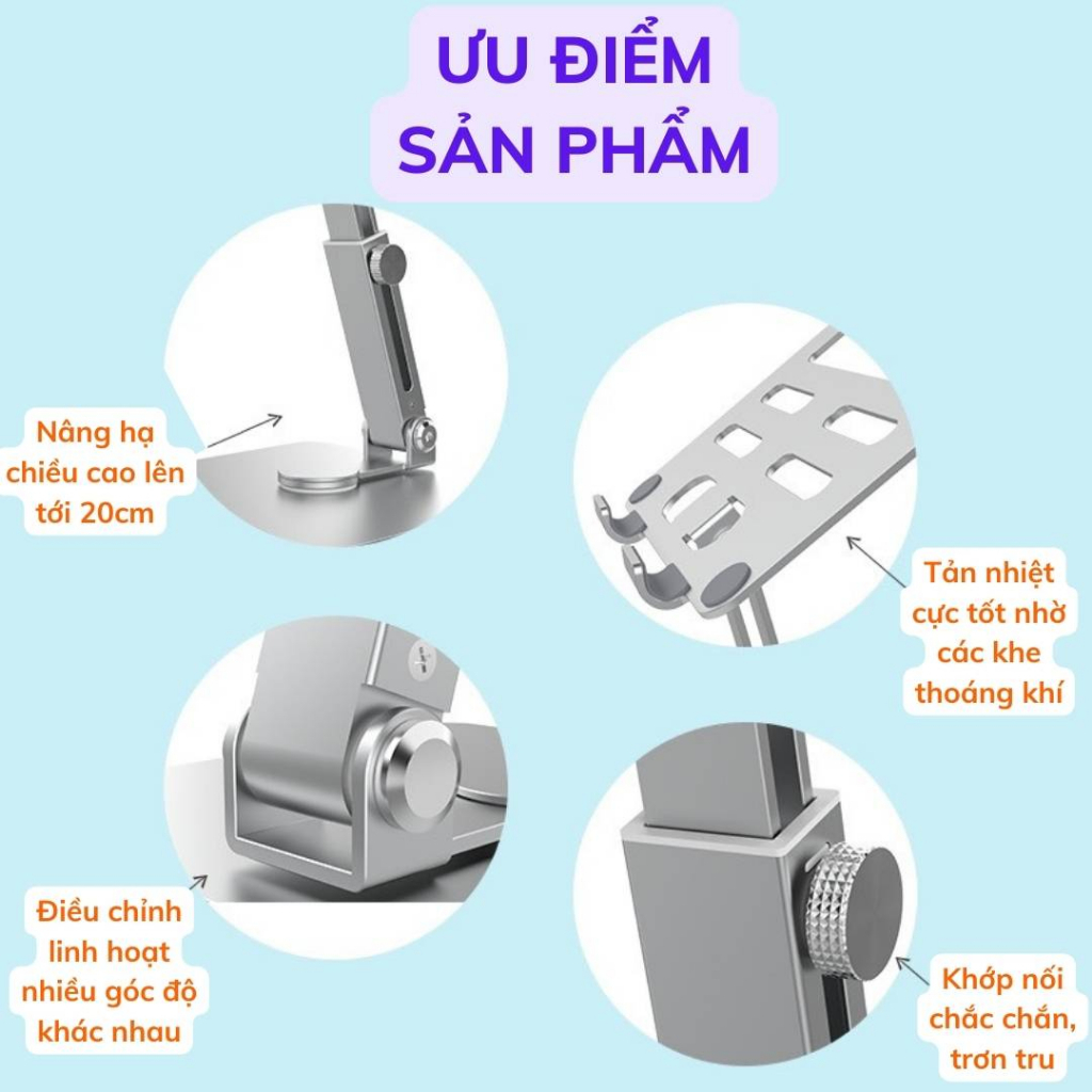 Giá Đỡ Điện Thoại Máy Tính Bảng Gấp Gọn - Kệ kẹp có trượt, silicon đa điểm chống xước hợp kim nhôm cao cấp