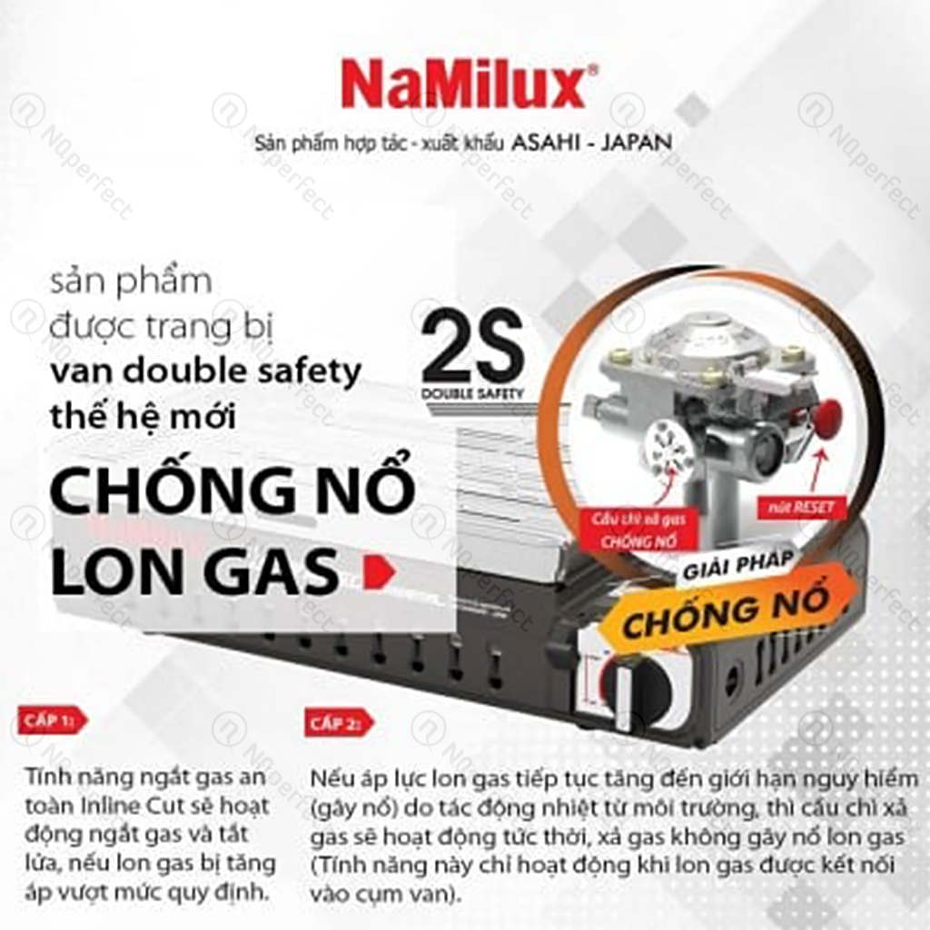 Cầu chì xả gas an toàn cấp 2 chống nổ bếp mini, bếp ga du lịch Namilux 2S DOUBLE SAFETY, NH-054PS, PL2021AS.. chính hãng
