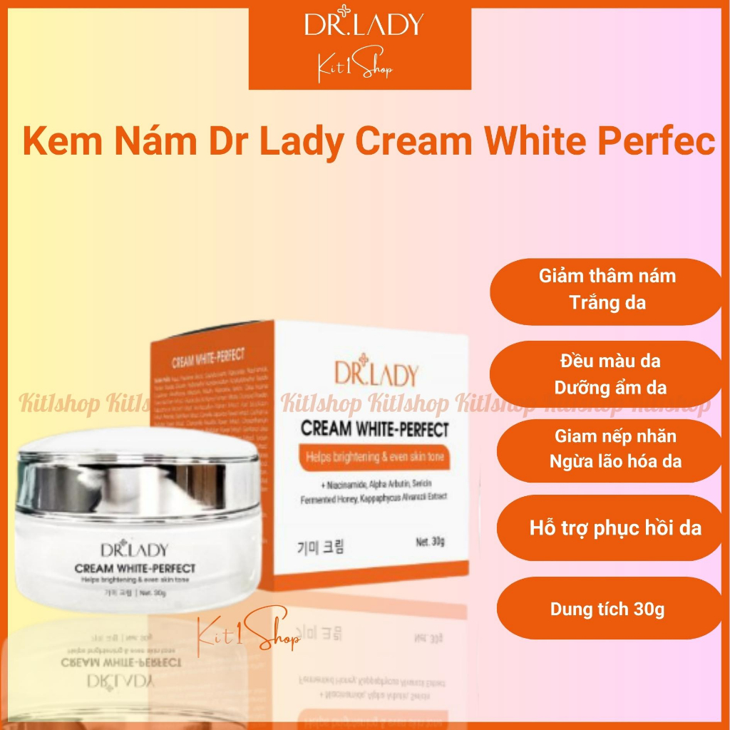 Kem nám Dr Lady Cream White Perfect Dưỡng ẩm trắng da, mờ thâm nám, tàn nhang, giảm nhăn, ngừa lão hóa, 30g