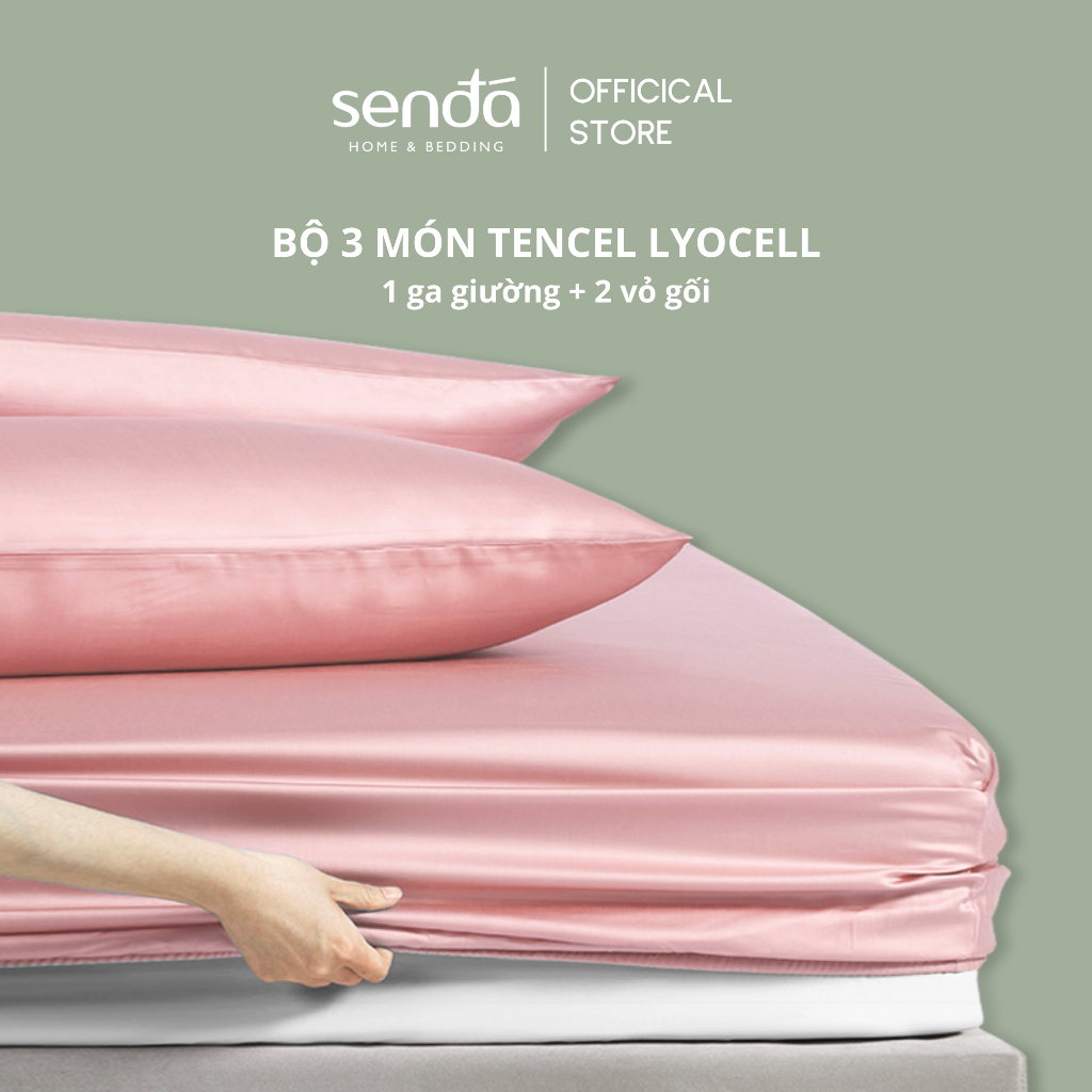 Bộ ga gối 3 món Lụa Tencel Sen Đá Home Bedding cao cấp trơn màu, set 2 vỏ gối, 1 ga giường bo chun 1m6 1m8