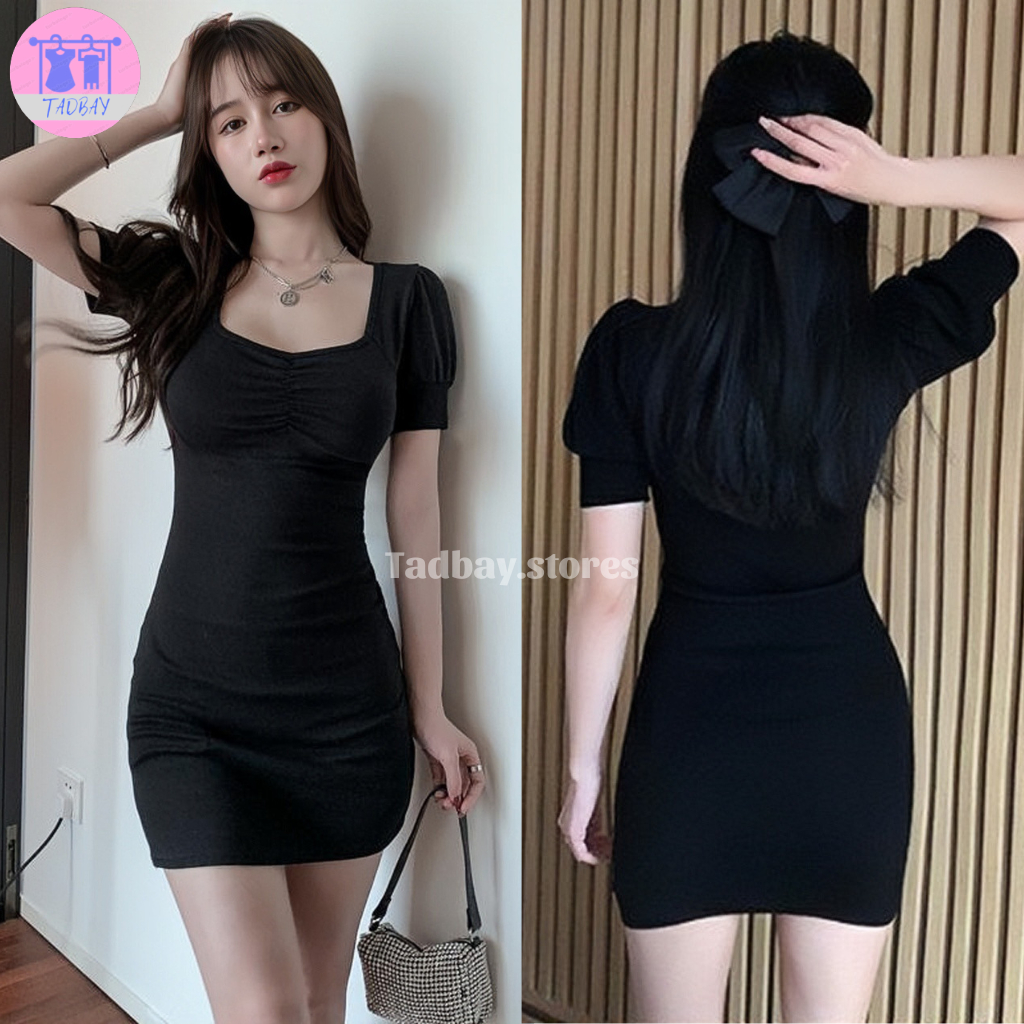 Đầm cổ U nhún giữa tay phồng Tadbay ôm dáng body siêu đẹp TD335