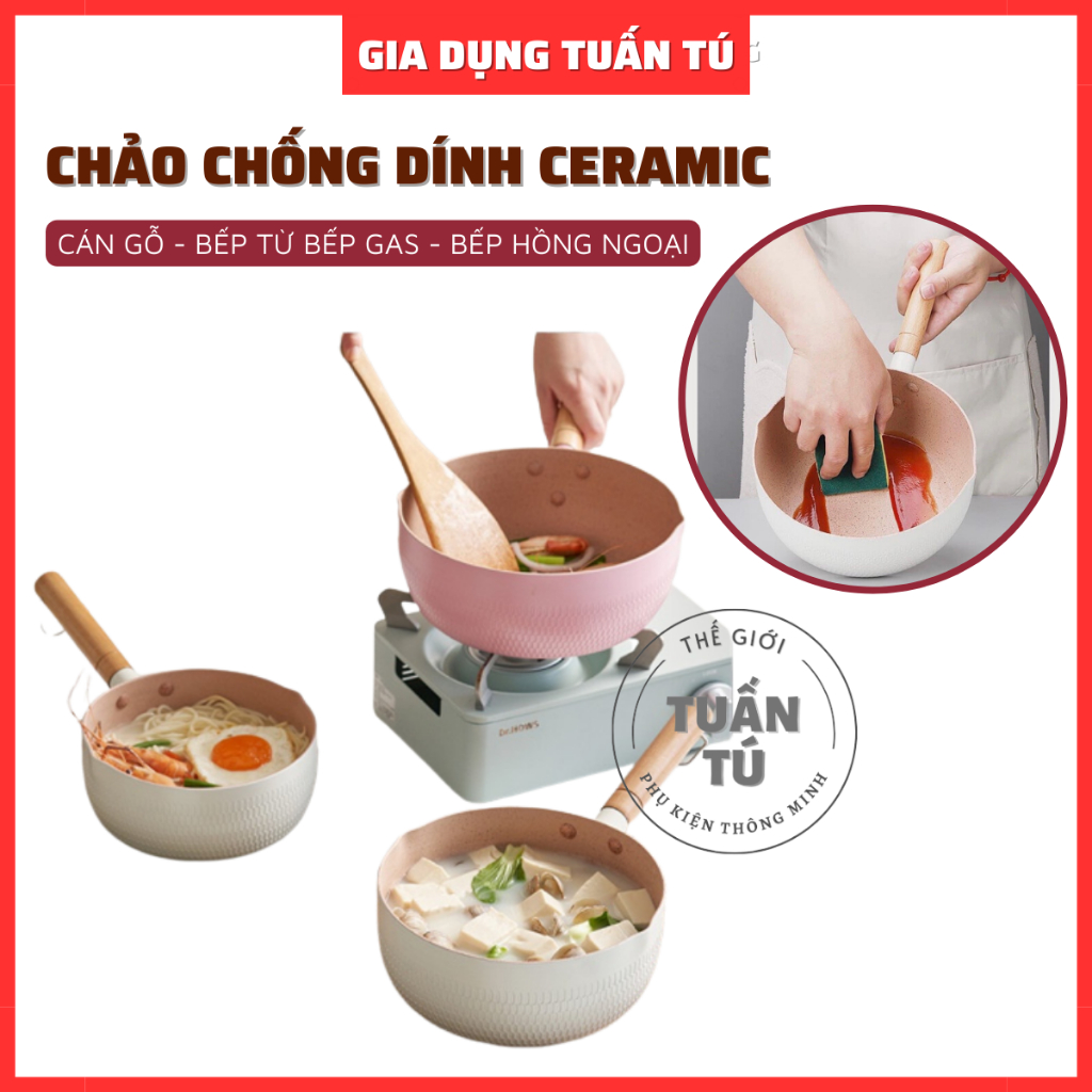 Chảo Sâu Lòng Chống Dính Vân Đá Phủ Ceramic 18CM Dùng Được Cho Mọi Loại Bếp - Tuấn Tú Office Store