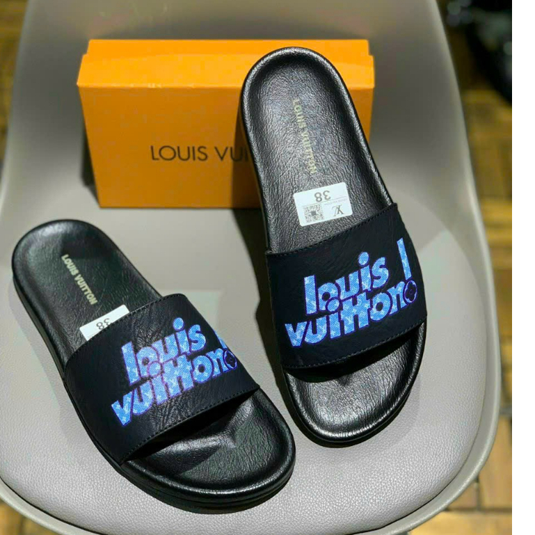 Dép Nam Lv cao cấp full box - Dép quai ngang LV nam LOGO khắc laze SPF Đế Cao Su Cao Cấp