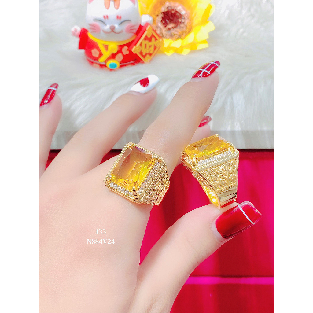 N884 Nhẫn nam phong thủy đá màu đính xoàn mạ 18k - xi kim cao cấp (giá tốt nhất)