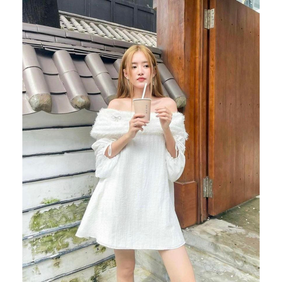 Đầm babydoll trễ vai Annie dáng xòe cao cấp phù hợp dạo phố, cà phê