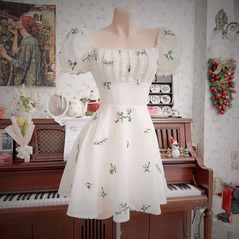 ( ORANGE STUDIOS ) HÌNH THẬT - Sẵn Hỏa Tốc - La Cerise Dress - Đầm Thiết Kế Tay Bồng Hoạ Tiết Hoa