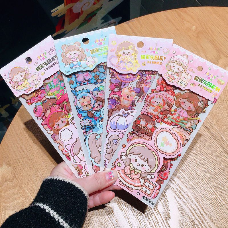 Set 4 tờ sticker cute JBE - Dễ dàng trang trí bình nước, Đồ dùng học tập, Hình dán dễ thương