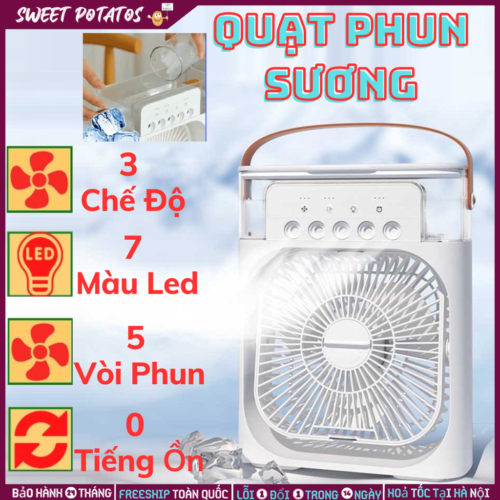 Quạt Đá Hơi Nước Để Bàn, Hẹn Giờ Thông Minh, Quạt Điều Hòa Mini Có Khay Chứa Đá, Hẹn giờ, Đèn Led 7 Màu