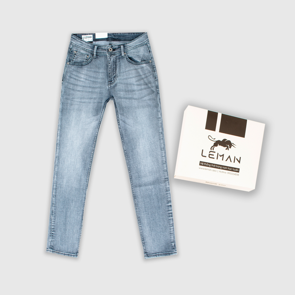 Quần Jean nam Leman xám khói trơn JD13 - Slim Form [Full Box, Chính Hãng]