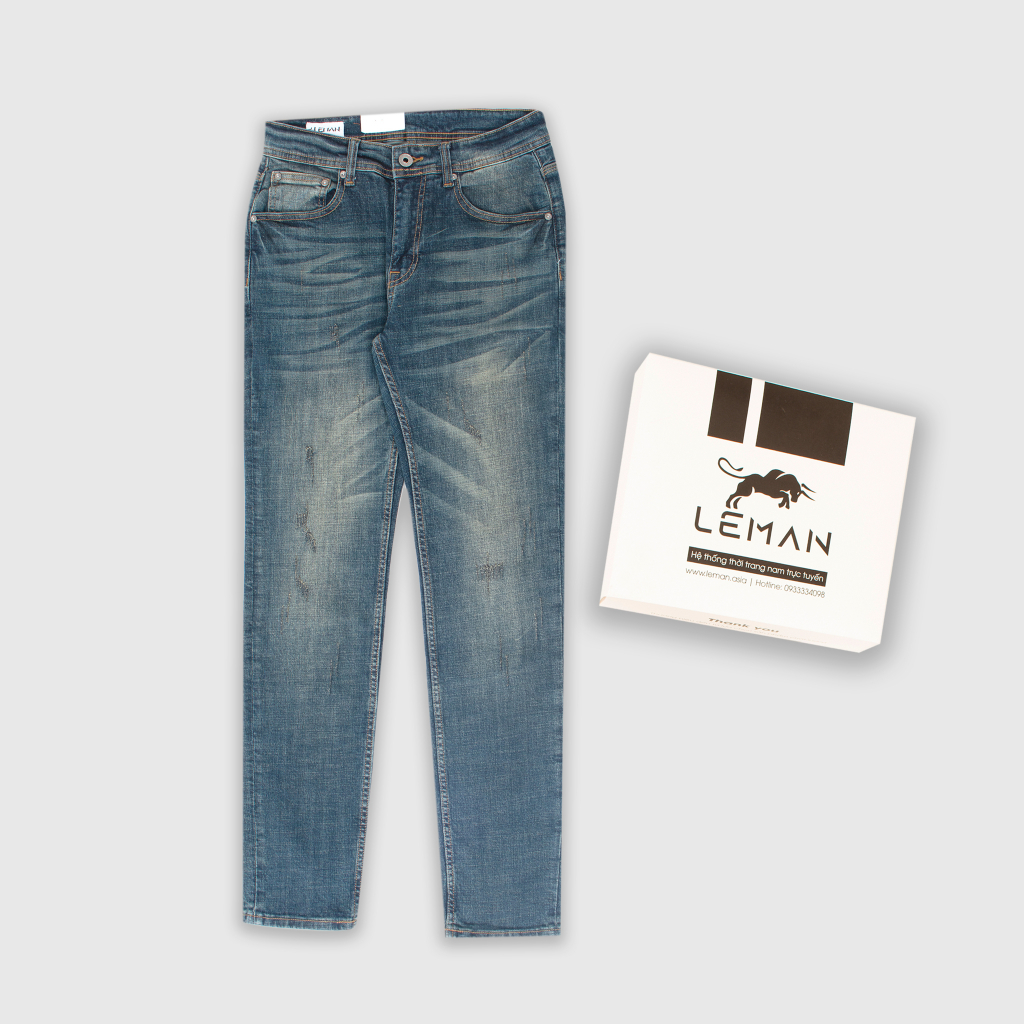 Quần Jean nam Leman xanh mài rêu JD12 - Slim Form [Full Box, Chính Hãng]