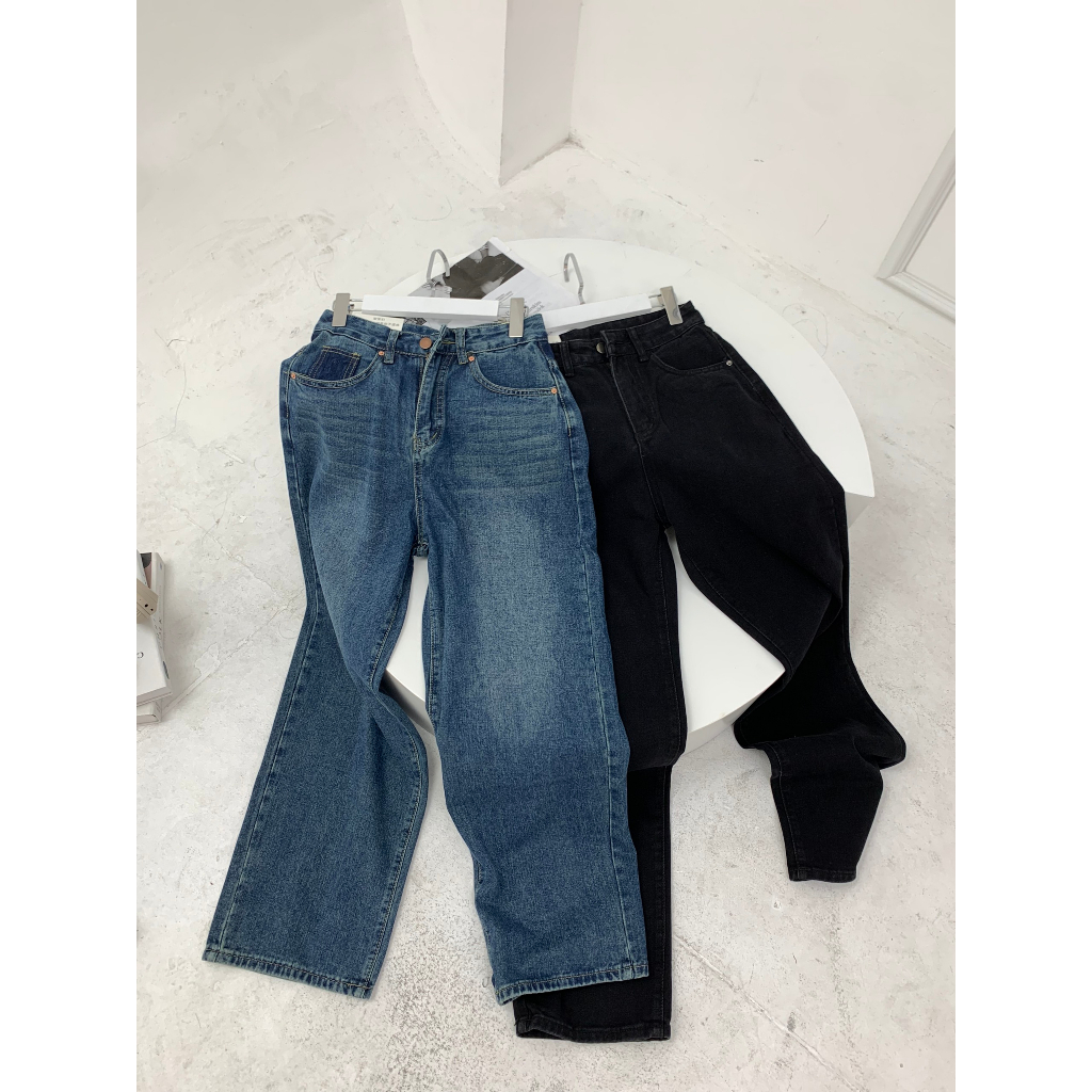Q443 - QUẦN JEANS ỐNG RÔNG TÚI SAU HOẠ TIẾT