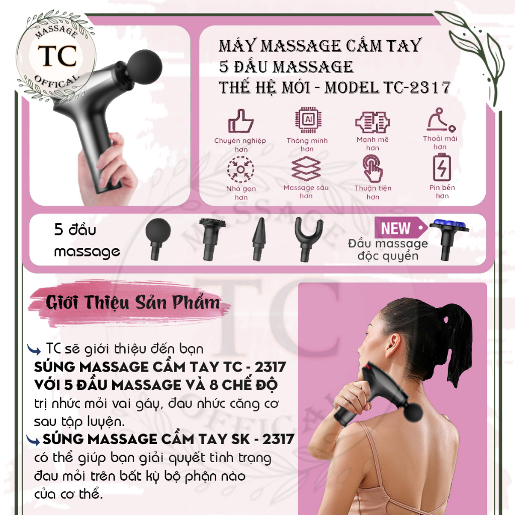 Máy massage cầm tay đa năng - 5 đầu massage 8 mức độ SKSM-2023