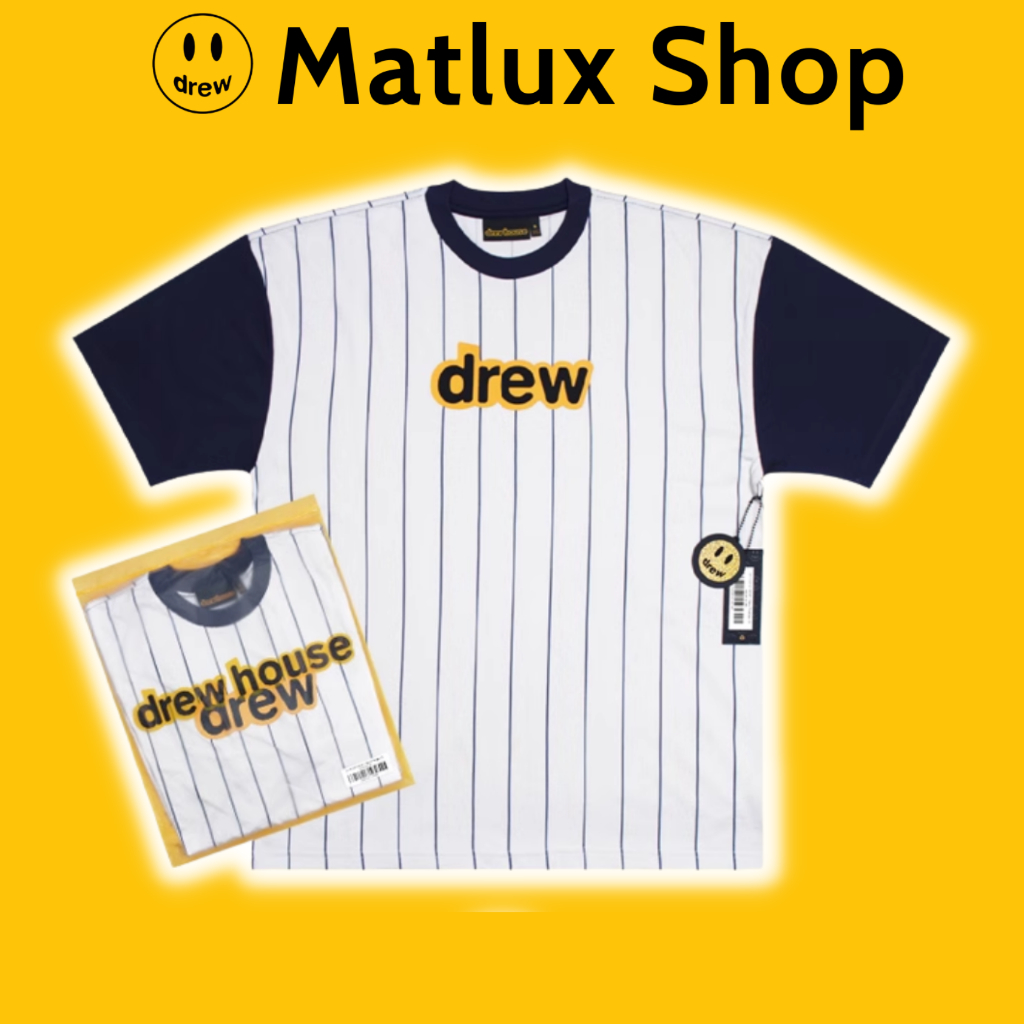 Áo thun DREW HOUSE 22FW chữ kẻ sọc chất liệu cotton bản cao cấp, Áo tee DREW in chữ form rộng, T-Shirt Drew unisex