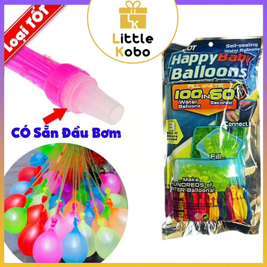 Bộ 111 Bong Bóng Nước Chùm Happy Baby Balloons Loại Tốt Bong Bóng Có Vòi Nối Bơm Nhanh Đồ Chơi Xả Stress Mùa Hè