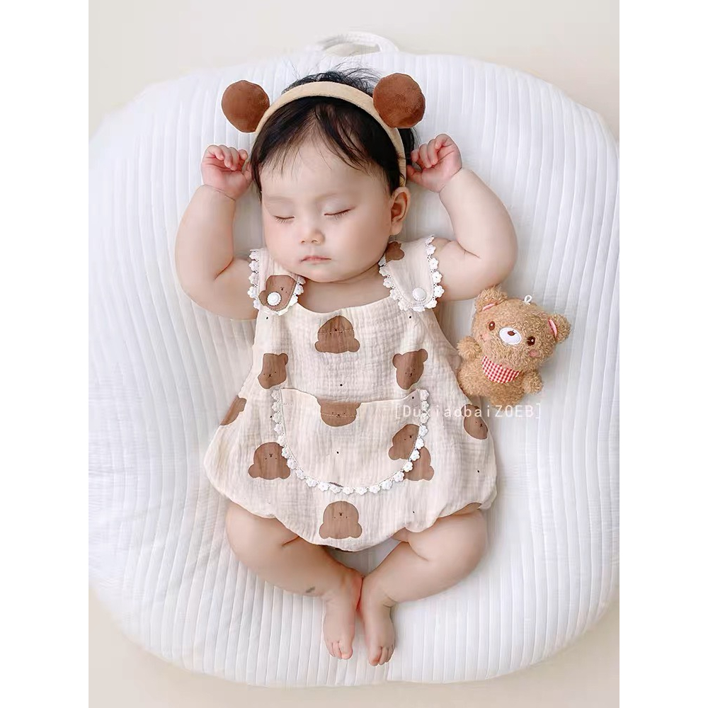 Body Cho Bé Gái HML XÔ MUSLIN HÌNH GẤU Cực Mềm Mát Thấm Hút TẶNG NƠ