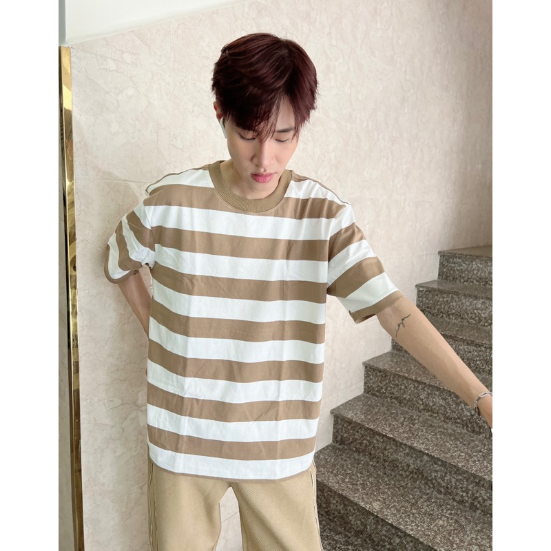 ÁO THUN OVERSIZE sọc trắng nâu