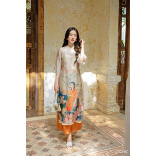 Áo Dài Cách Tân Việt Nam Áo Dài Truyền Thống 4 Tà Lụa In Họa Tiết 3D Tay Lỡ Mềm Mại Điệu Đà