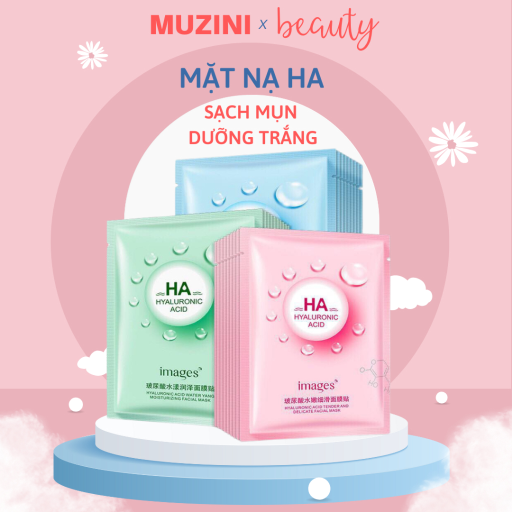 Mặt nạ giấy dưỡng trắng da mụn cấp ẩm thải độc HA Images Muzini MN01