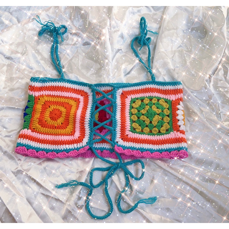 Áo Croptop Thái siêu xinh , Handmade , Áo Len hai dây
