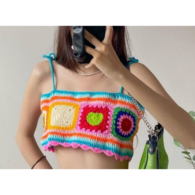 Áo Croptop Thái siêu xinh , Handmade , Áo Len hai dây