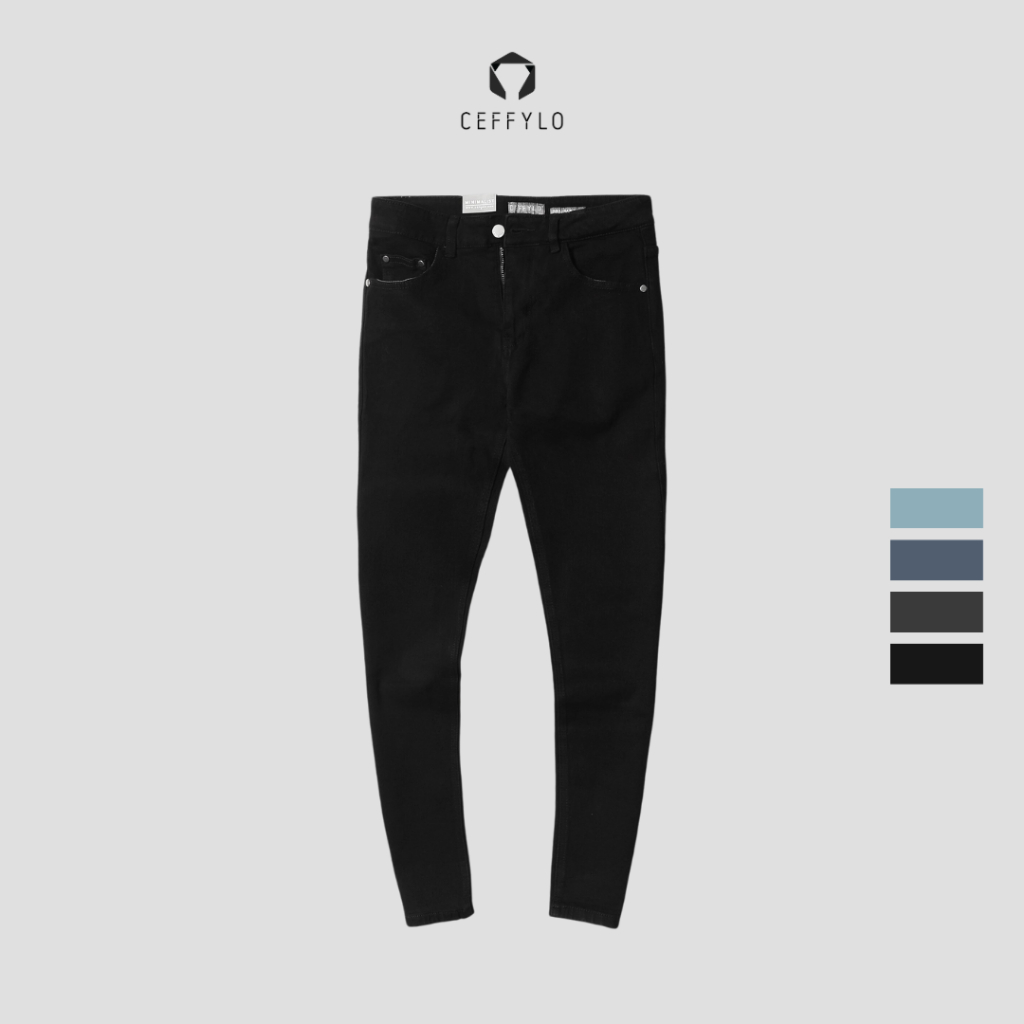 Quần Jeans trơn nam màu Đen form slimfit trơn CEFFYLO chất bò thun co giãn nhẹ