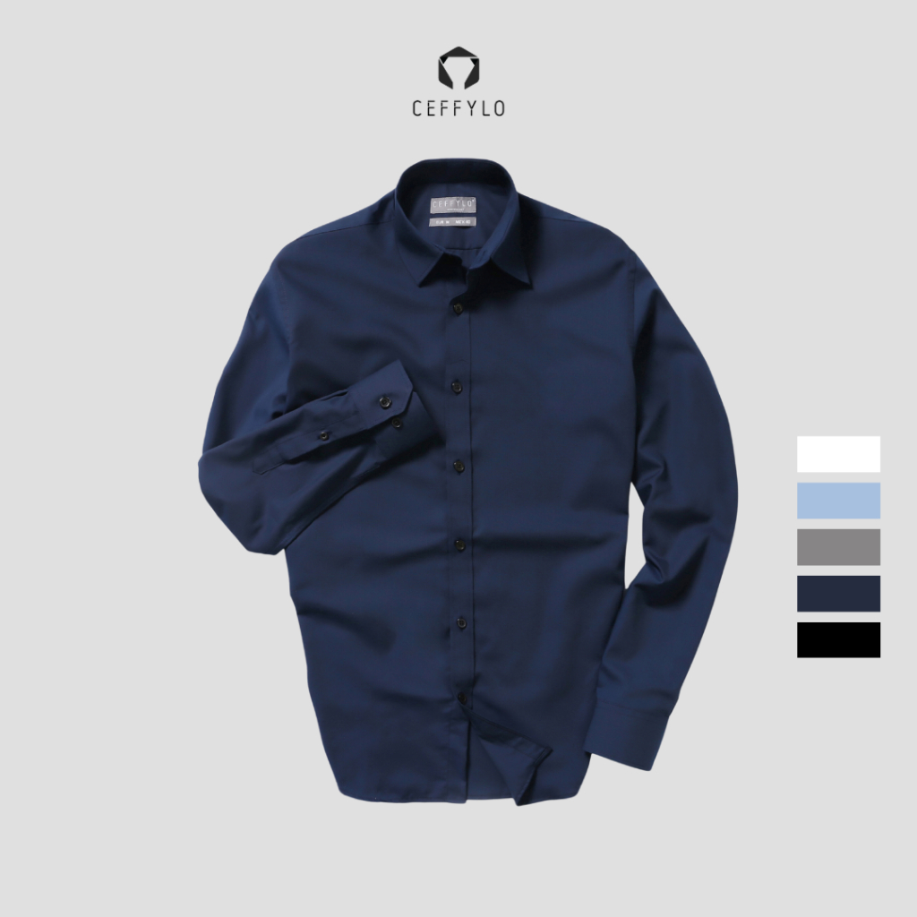 Áo sơ mi dài tay xanh navy trơn CEFFYLO chất liệu thoáng khí giữ form cực tốt