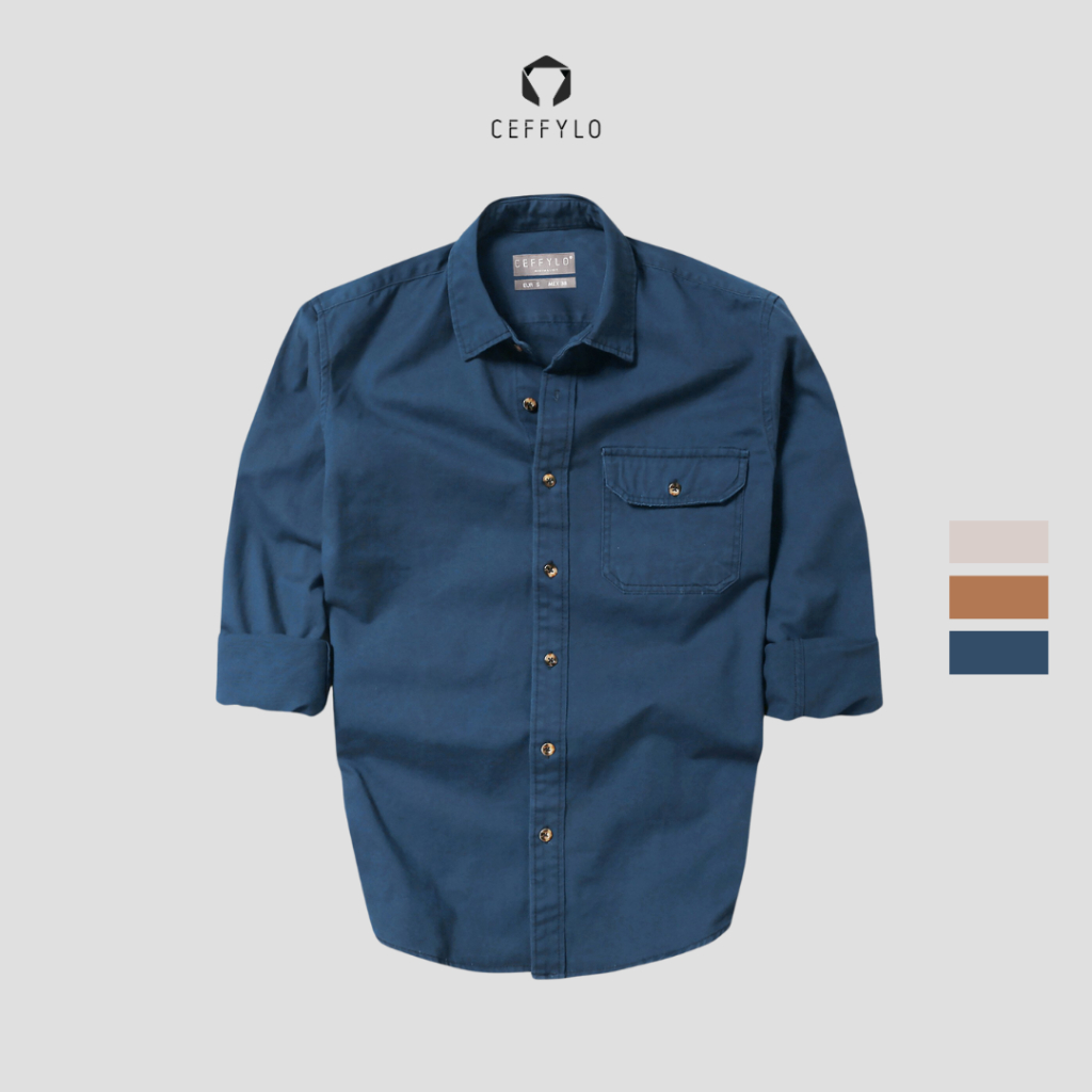 Áo Sơ Mi Khaki Trơn Màu Xanh Navy CF , Chất Khaki , Mềm Mịn , Form SLIMFIT , CEFFYLO